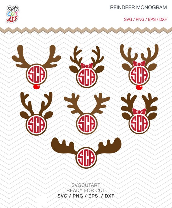 Download Reindeer Christmas antler svg Monogram Frame DXF SVG PNG ...