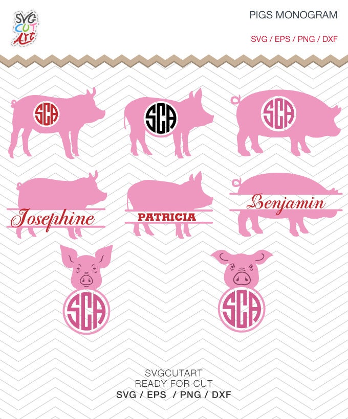 Download pig Monogram SVG DXF PNG eps decal animal pet nature Cut ...