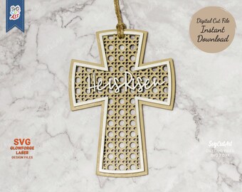 Easter Cross Rattan svg, Cross Tags, Gift tags, christian svg, Easter svg, Easter Cut File, laser cut file, Glowforge svg, Instant Download