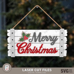 Cartello appeso Buon Natale Laser SVG, appendino per porta di Natale SVG, cartello appeso di Natale svg, Glowforge, decorazione natalizia, taglio laser