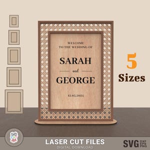 File di taglio laser in formato svg per cartello rettangolare in rattan, numeri da tavolo, cartello da tavolo per matrimonio, menù da bar, cartello con supporto in rattan