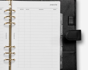 Projects List Planner Insert