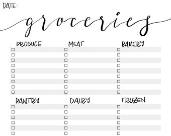 Printable Grocery List Template PDF Instand Download