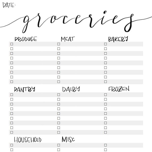 Printable Grocery List - Etsy