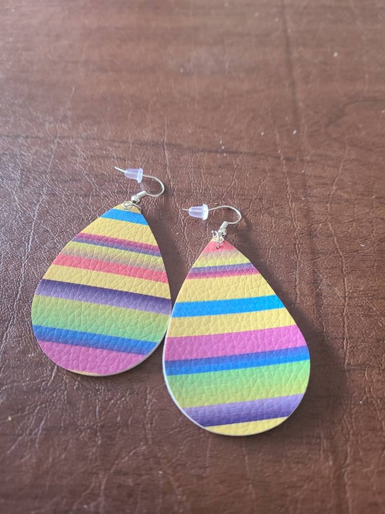 Yellow stripe faux leather earrings