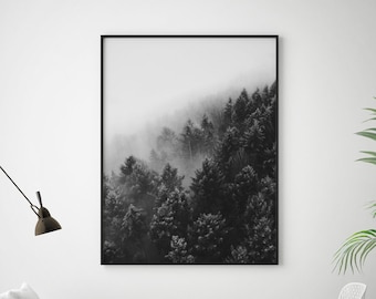 Forest - Printable Wall Art, Black and White, Forest Print, Wall Art, Nature Print, Fog Forest, Printable Art, Printable Poster