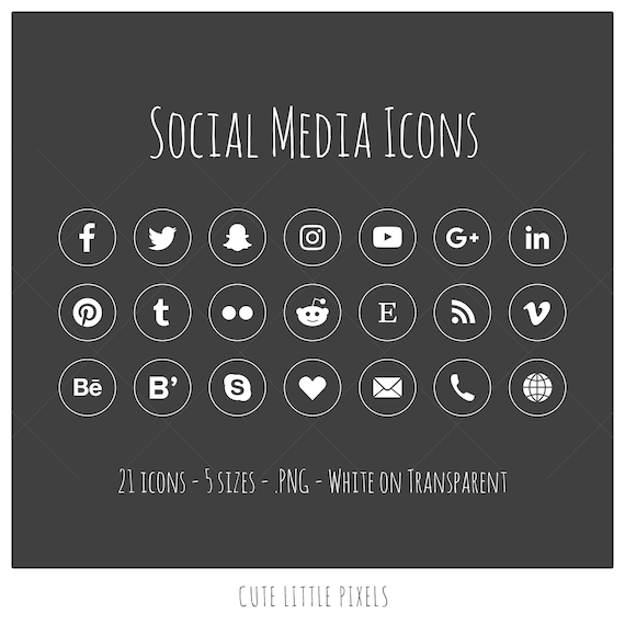 Social Media Icons 21 Icons In 5 Sizes Png Files White Etsy