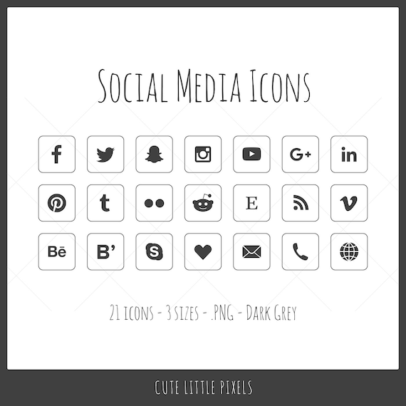 Social Media Icons 21 Icons In 3 Sizes Dark Grey And White Etsy