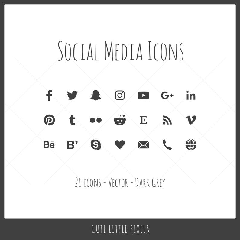 VECTOR Social Media Icons 21 icons, dark gray, solid icon, for digital or print, scalable vector, EPS, SVG image 1