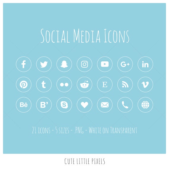 Social Media Icons 21 Icons In 5 Sizes Png Files White Etsy