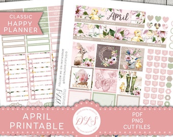 Easter March Printable Planner Sticker Set ECLP Planner Stickers Easter Holiday Weekly Kit