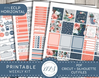 HORIZONTAL Printable Weekly Sticker Set for ECLP Blue Teal | Etsy