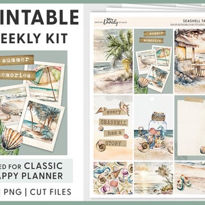 Adesivi per pianificatore di spiaggia, adesivi per pianificatore di vacanze estive, kit di adesivi settimanali, adesivi per pianificatore stampabile, per Happy Planner, HP229