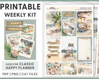Strand Planner Aufkleber, Sommer Urlaub Planner Aufkleber, wöchentliche Aufkleber Kit, druckbare Planner Aufkleber, für Happy Planner, HP229