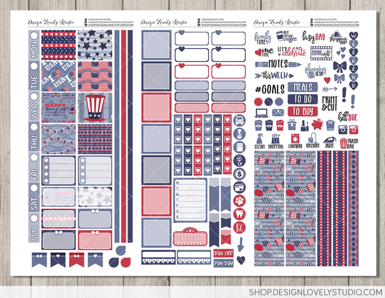 PRINTABLE 4th of July Planner Stickers Kit, Printable HOBONICHI Weeks ...
