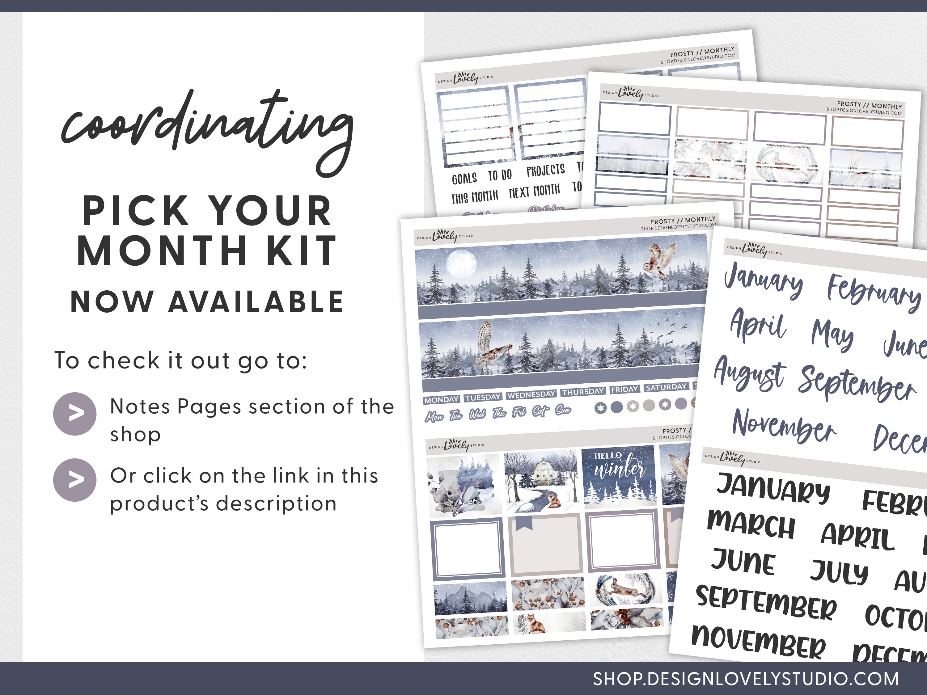 January Notes Page Kit, Printable Planner Stickers, Monthly Sticker Kit ...