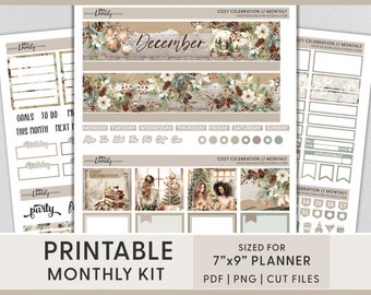 Kit mensual de diciembre imprimible, pegatinas del planificador de Navidad, kit de pegatinas mensuales de diciembre, pegatinas del planificador imprimibles, Erin Condren, MV239