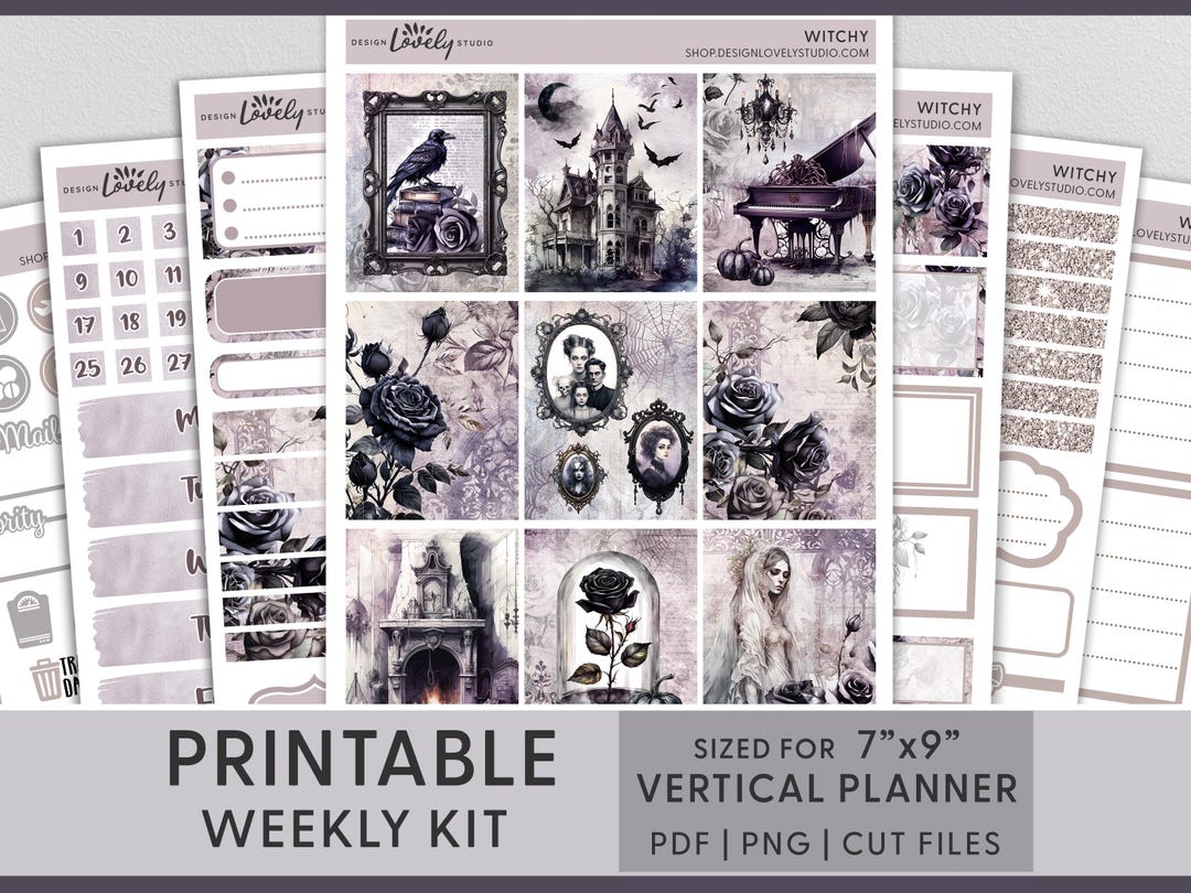 Halloween Printable Planner Stickers, Vertical Weekly Sticker Kit, Erin ...