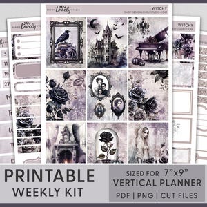 Halloween Printable Planner Stickers, Vertical Weekly Sticker Kit, Erin Condren, October Stickers, Gothic, Spooky, Haunted House, VS265
