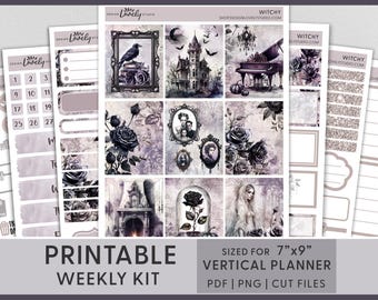 Halloween Printable Planner Stickers, Vertical Weekly Sticker Kit, Erin Condren, October Stickers, Gothic, Spooky, Haunted House, VS265
