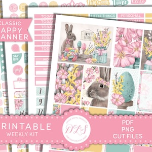 Pâques Planner Stickers Kit imprimable, heureux d’organisation autocollants de Pâques, lapin Planner Stickers, Kit de Stickers April Weekly, HP161