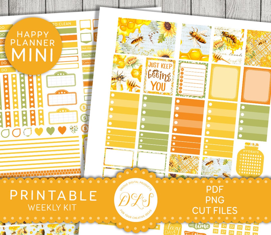 HONEY BEE Planner Stickers Kit, Mini Happy Planner Printable Stickers ...