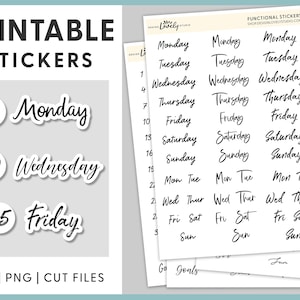 Days of The Week Stickers, Weekday Stickers, Date Dots Stickers, Journaling Stickers, BuJO Stickers, Printable Planner Stickers, TS117