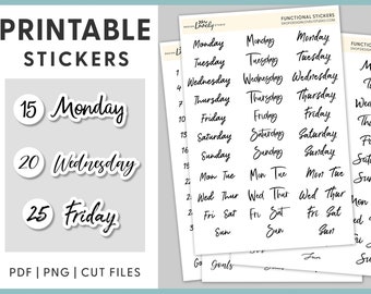 Days of The Week Stickers, Weekday Stickers, Date Dots Stickers, Journaling Stickers, BuJO Stickers, Printable Planner Stickers, TS117
