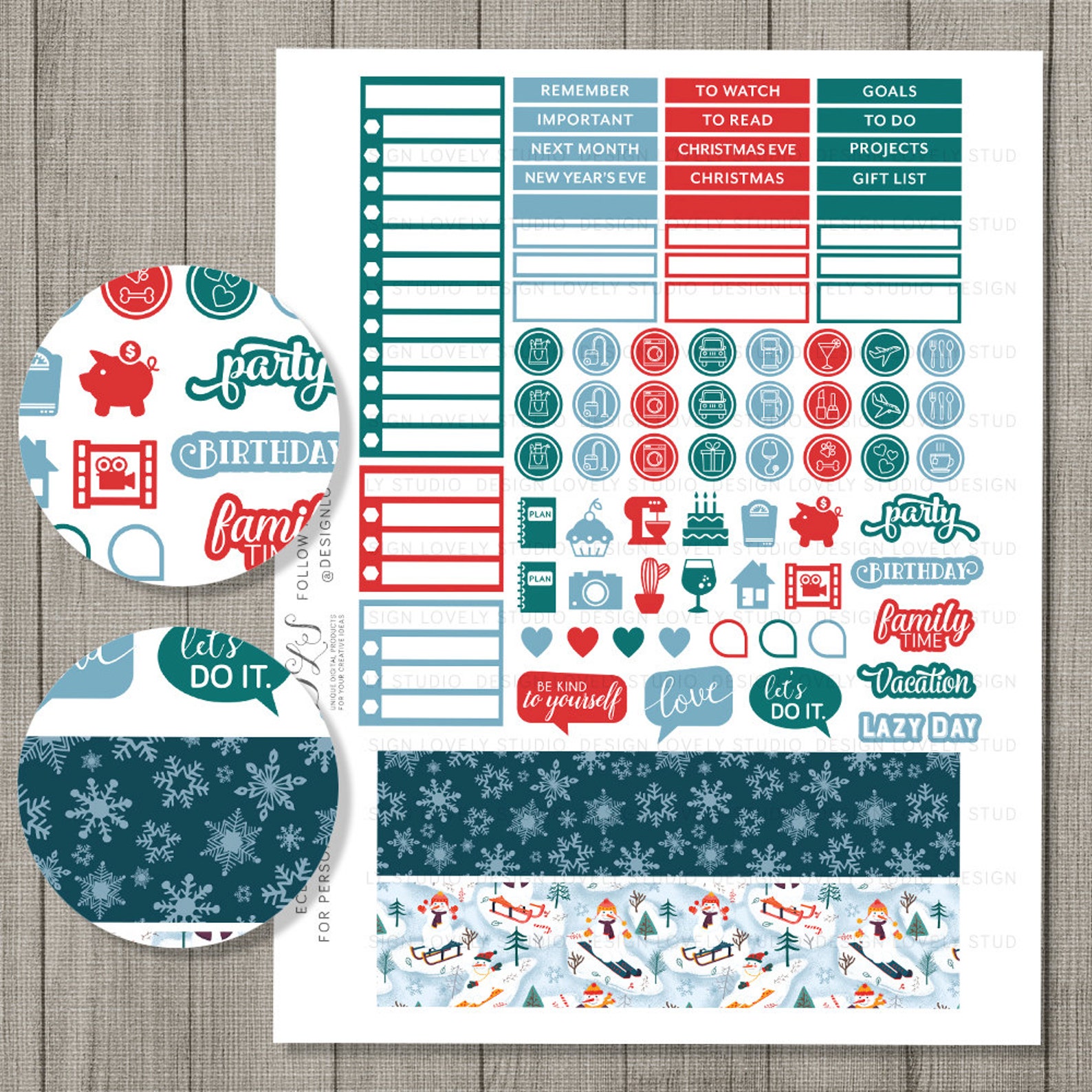 DECEMBER Planner Kit ECLP Printable Stickers Monthly Planner - Etsy