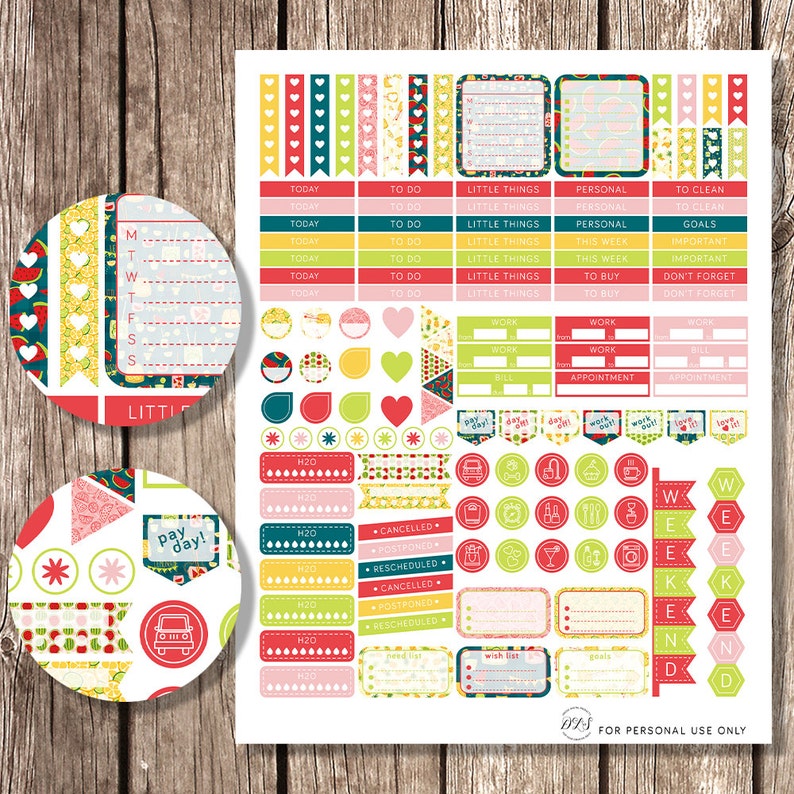 horizontal summer planner printable bright stickers weekly