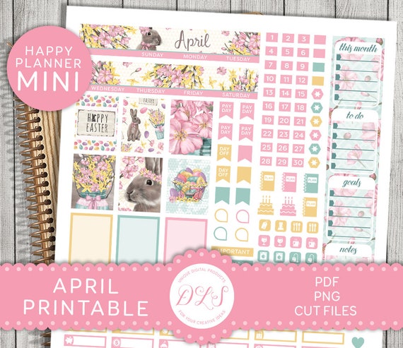 Mini Happy Planner APRIL Stickers Kit, Printable APRIL Monthly Kit, Easter Planner Stickers, Pastel Spring Monthly Planner Stickers, MM161