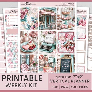 Valentinstag druckbare Planer Aufkleber, Februar vertikale wöchentliche Aufkleber, Liebesaufkleber, Galentinstag, Erin Condren, rosa, VS272