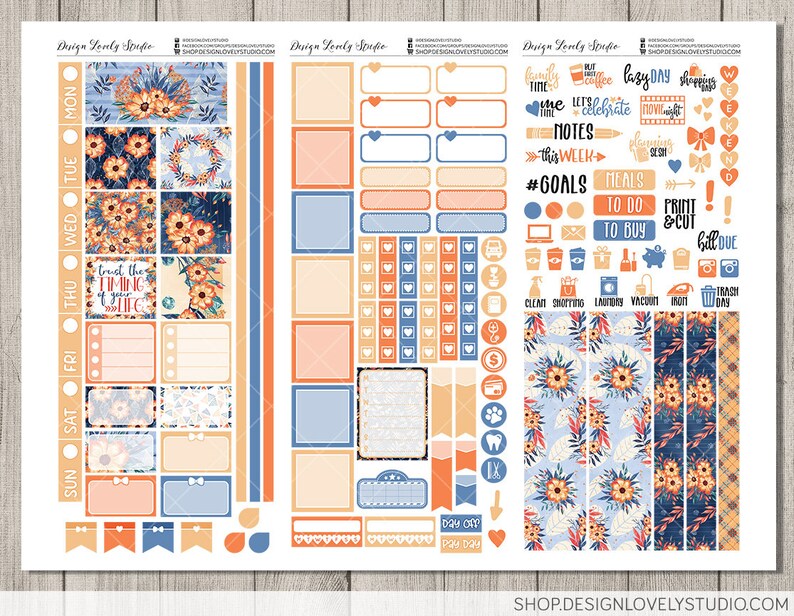 Printable HOBONICHI Weeks Stickers Kit, Floral Planner Stickers, Fall ...