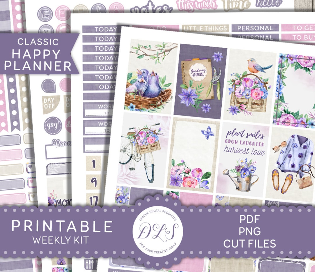 Happy Planner Printable Weekly Kit, Spring Planner Stickers, Floral ...