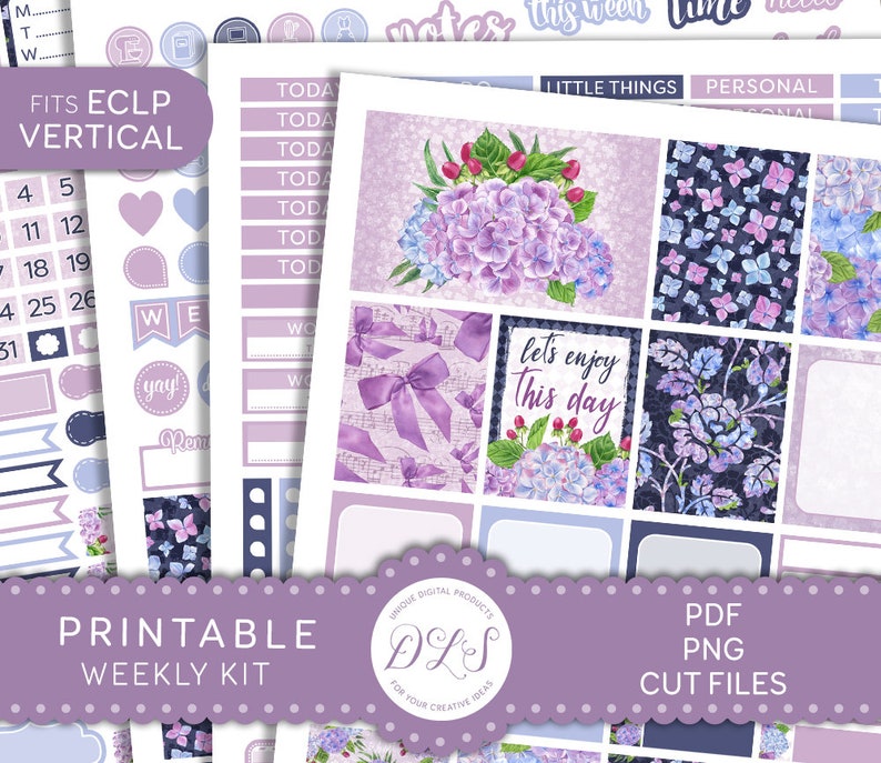 Printable Floral Planner Stickers ECLP Vertical Stickers - Etsy