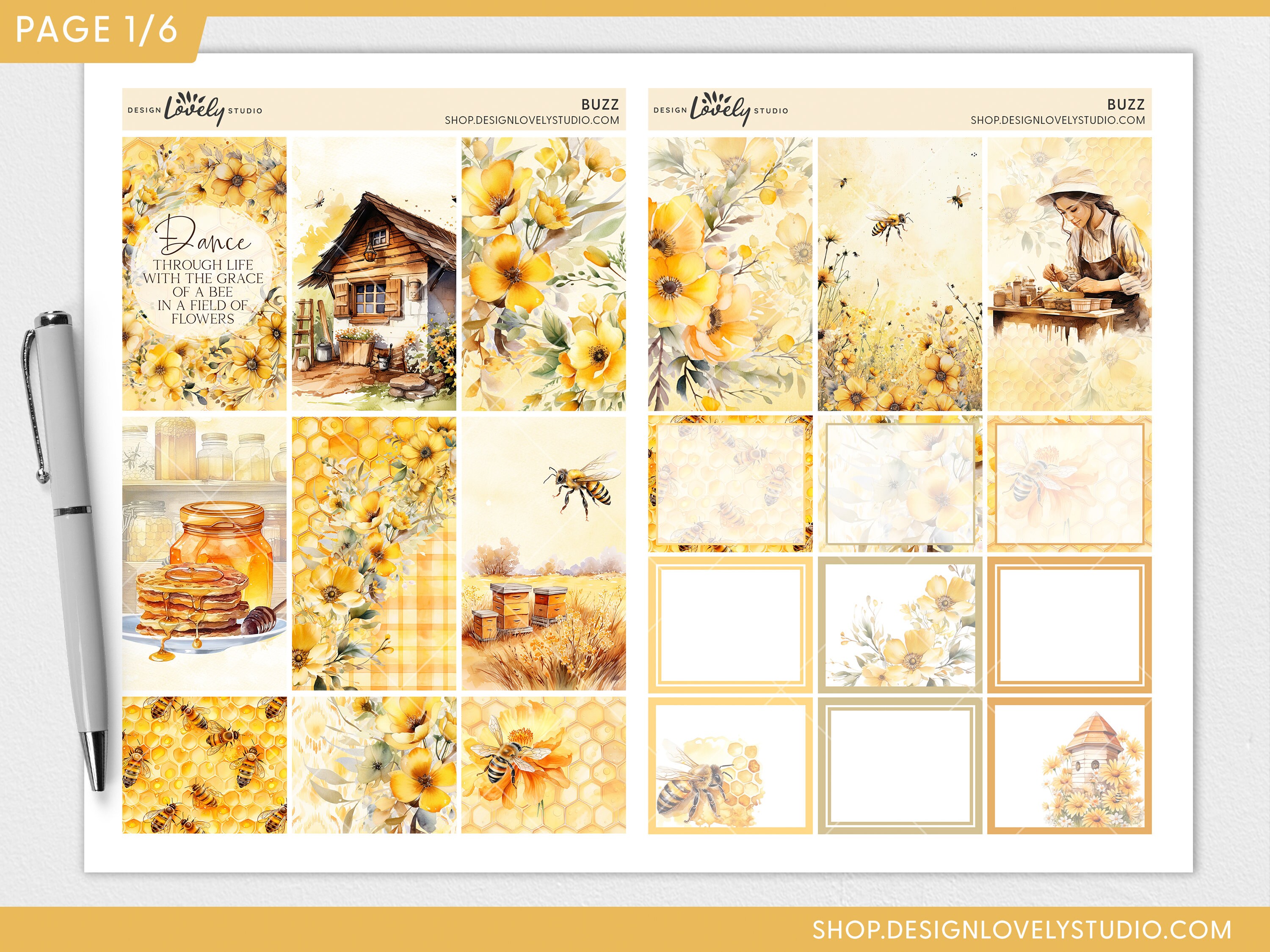 Honey Bee Printable Planner Stickers, Happy Planner Stickers, Yellow ...