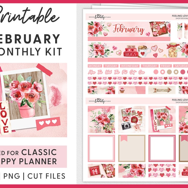 February Planner Stickers, Happy Planner Monthly Stickers, Valentines Planner Stickers, Romantic Planner Stickers, Cut Files, HPMV214
