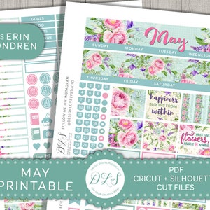 Autocollants mensuels de mai pour Erin Condren Life Planner, Kit mensuel imprimable de mai, autocollants de planificateur de mai, ECLP mensuel imprimable, fichiers coupés, MV144