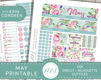 May Monthly Stickers for Erin Condren Life Planner, Printable May Monthly Kit, May Planner Stickers, ECLP Monthly Printable, Cut Files,MV144
