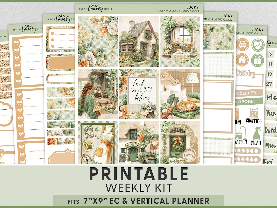 Lucky Printable Planner Stickers, St Patricks Day Weekly Sticker Kit ...