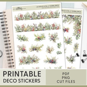 Floral Journaling Stickers, Summer Stickers, Deco Stickers, Printable Planner Stickers, Bullet Journal, Scrapbooking, Watercolor, JS157