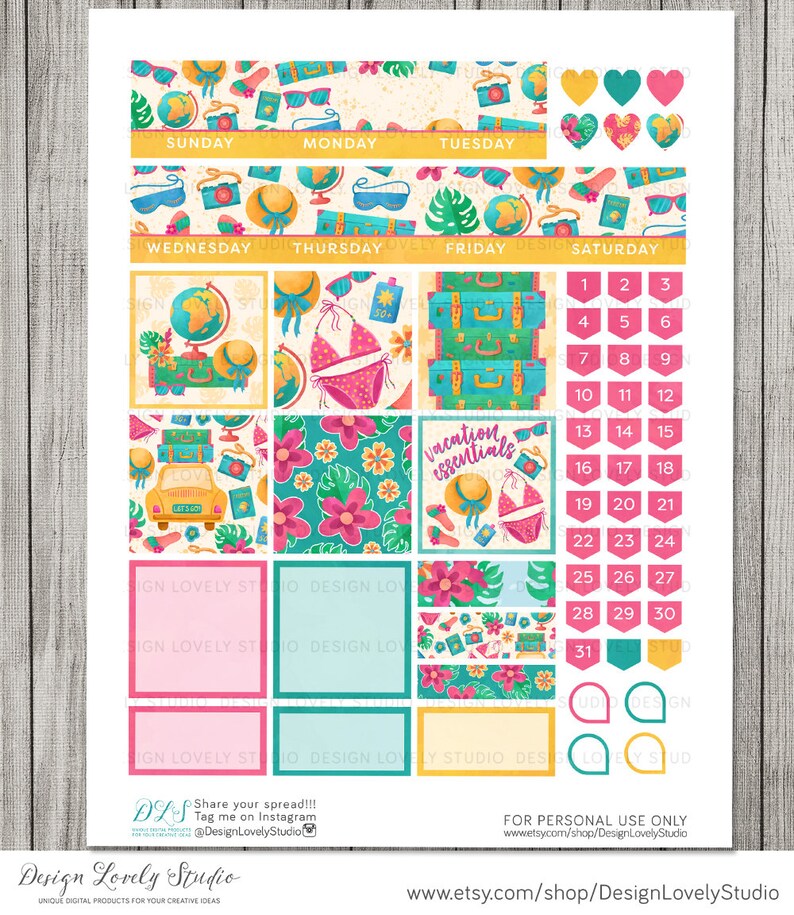 Printable Big Happy Planner Monthly Stickers Kit, Monthly View Stickers ...