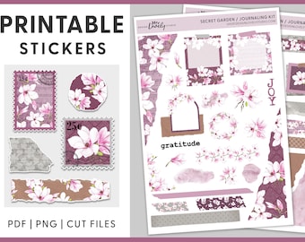 Floral Journaling Stickers, Printable Journaling Sticker Kit, Summer Journaling Kit, Spring Journaling Kit, Magnolia Stickers, JS105