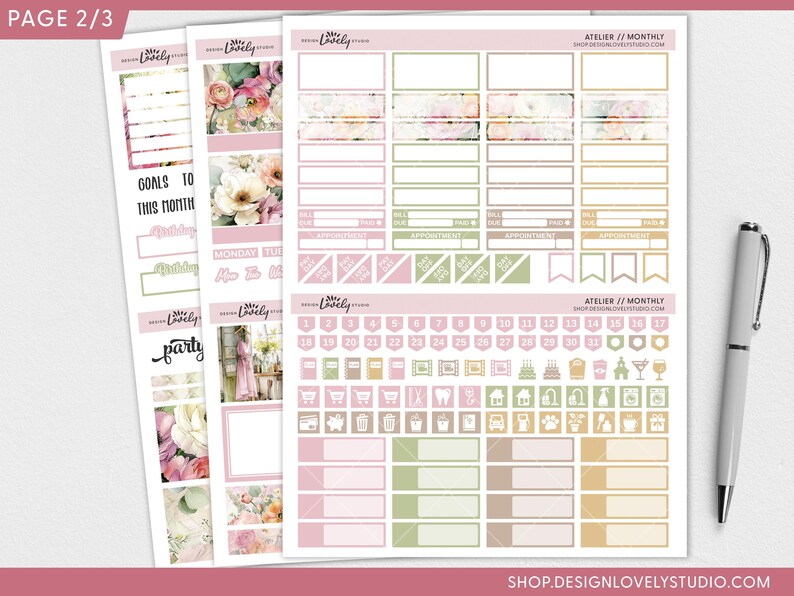 Spring Atelier Printable Planner Stickers, April Monthly Kit for Erin ...