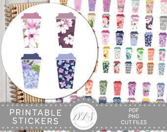 Coffee Planner Stickers, Coffee Cup Stickers, Tea Planner Stickers, Tea Cup Stickers,  To Go Cups Stickers, Digital Stickers, DS164