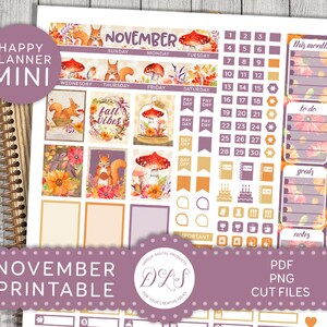 Printable November Monthly Stickers Kit, Mini Happy Planner November ...