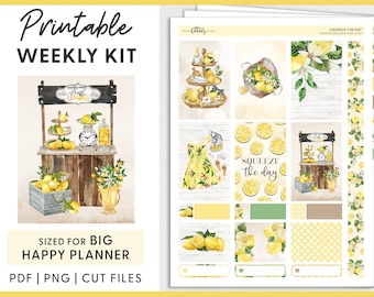 Big Happy Planner Stickers Kit, Lemon Planner Stickers, Lemonade Stickers, Weekly Sticker Kit, Printable Planner Stickers, Cut Files, BW186