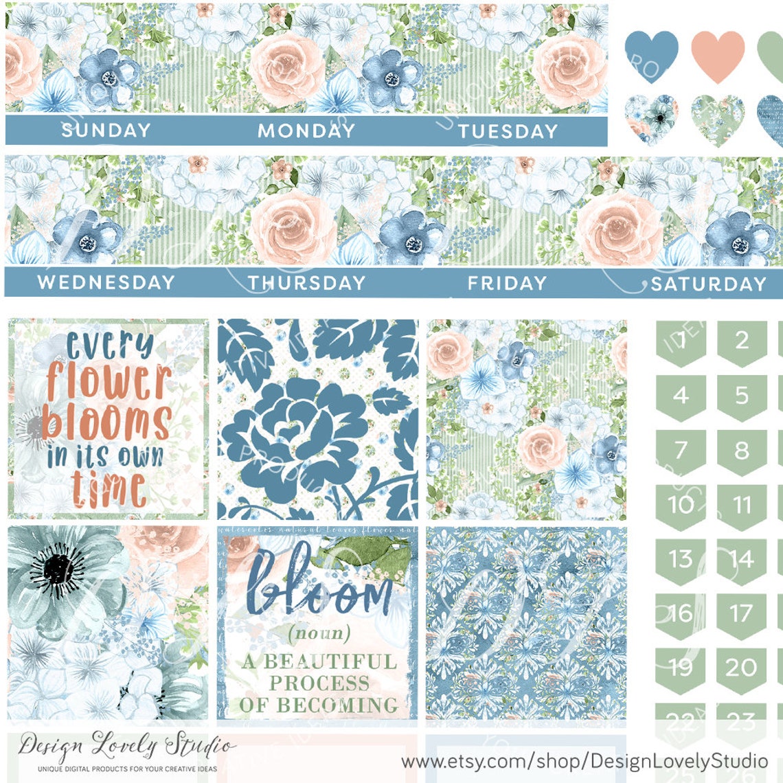 Printable FLORAL Monthly Planner Stickers, Happy Planner Monthly ...