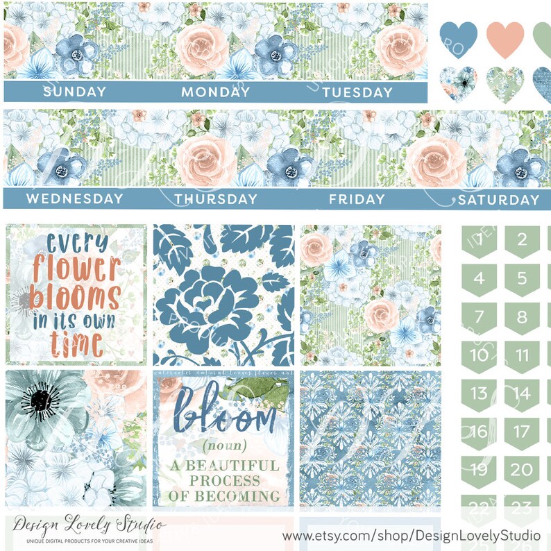 Printable FLORAL Monthly Planner Stickers Happy Planner - Etsy