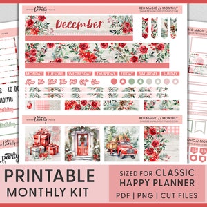 Afdrukbare december planner stickers, happy planner maandelijkse stickers, december maandelijkse sticker kit, kerst planner stickers, HPMV239